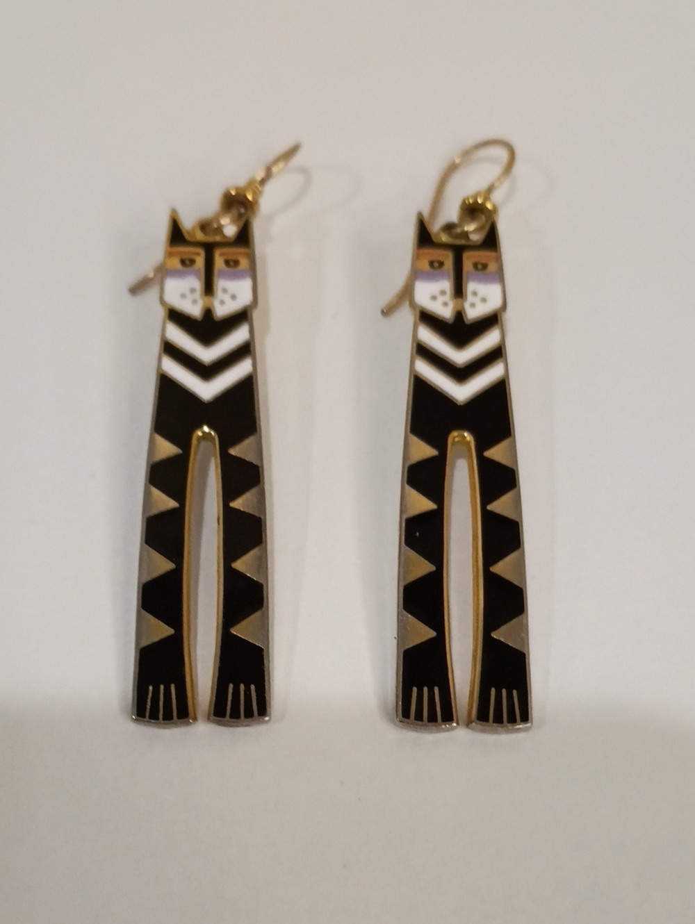Laurel Burch Black and Gold Nubian Cat Earrings - Vintage 1980s